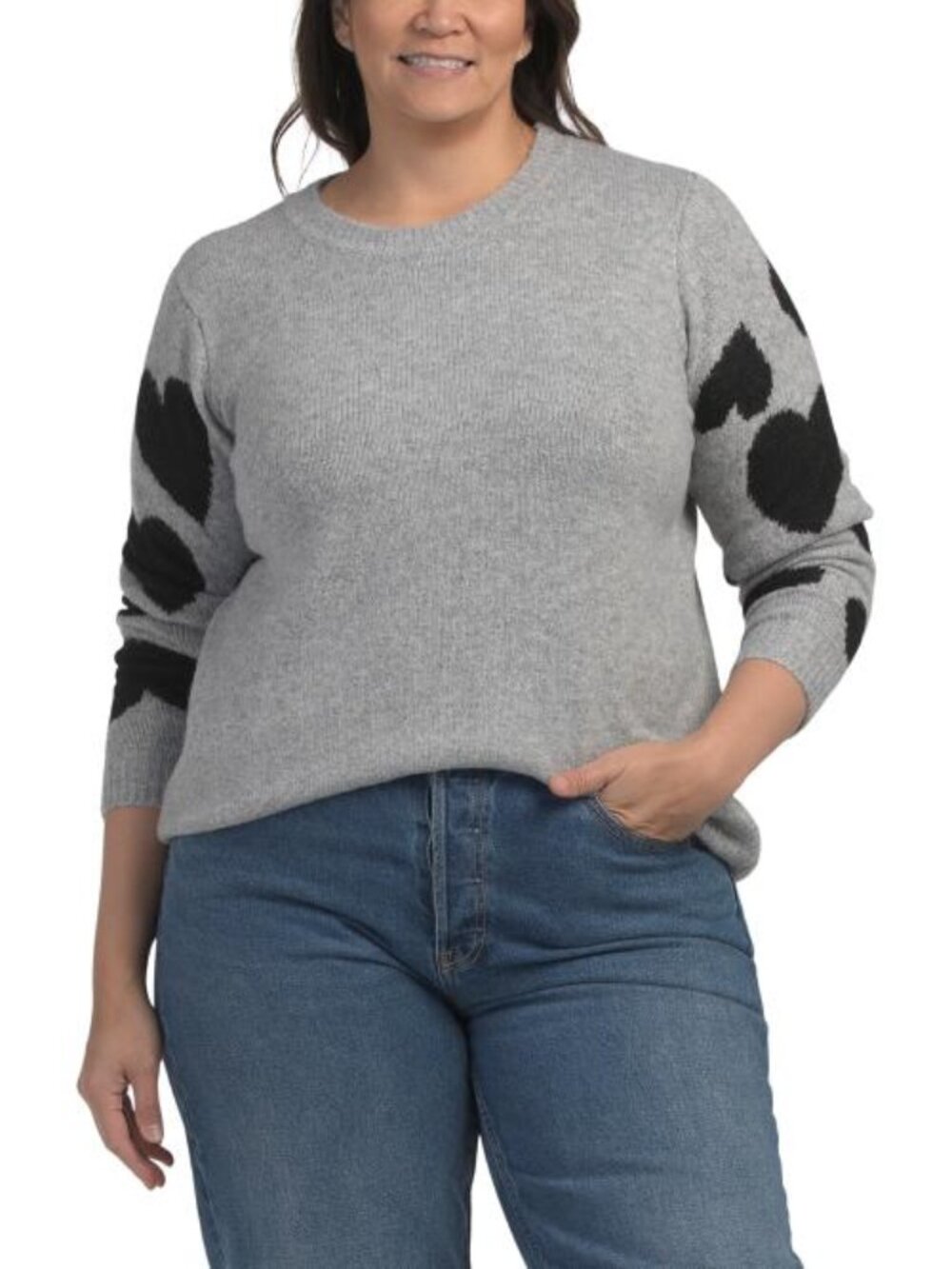 CUPCAKES & CASHMERE Size 1X Long Sleeve Crew Neck Sweater With Heart Detail NWT
